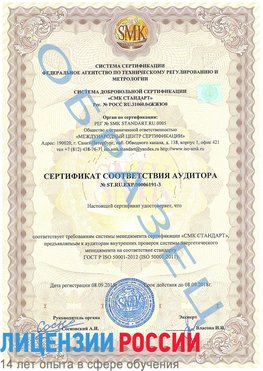 Образец сертификата соответствия аудитора №ST.RU.EXP.00006191-3 Йошкар-Ола Сертификат ISO 50001