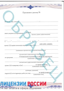 Образец приложение к диплому (страница 1) Йошкар-Ола Профессиональная переподготовка сотрудников 